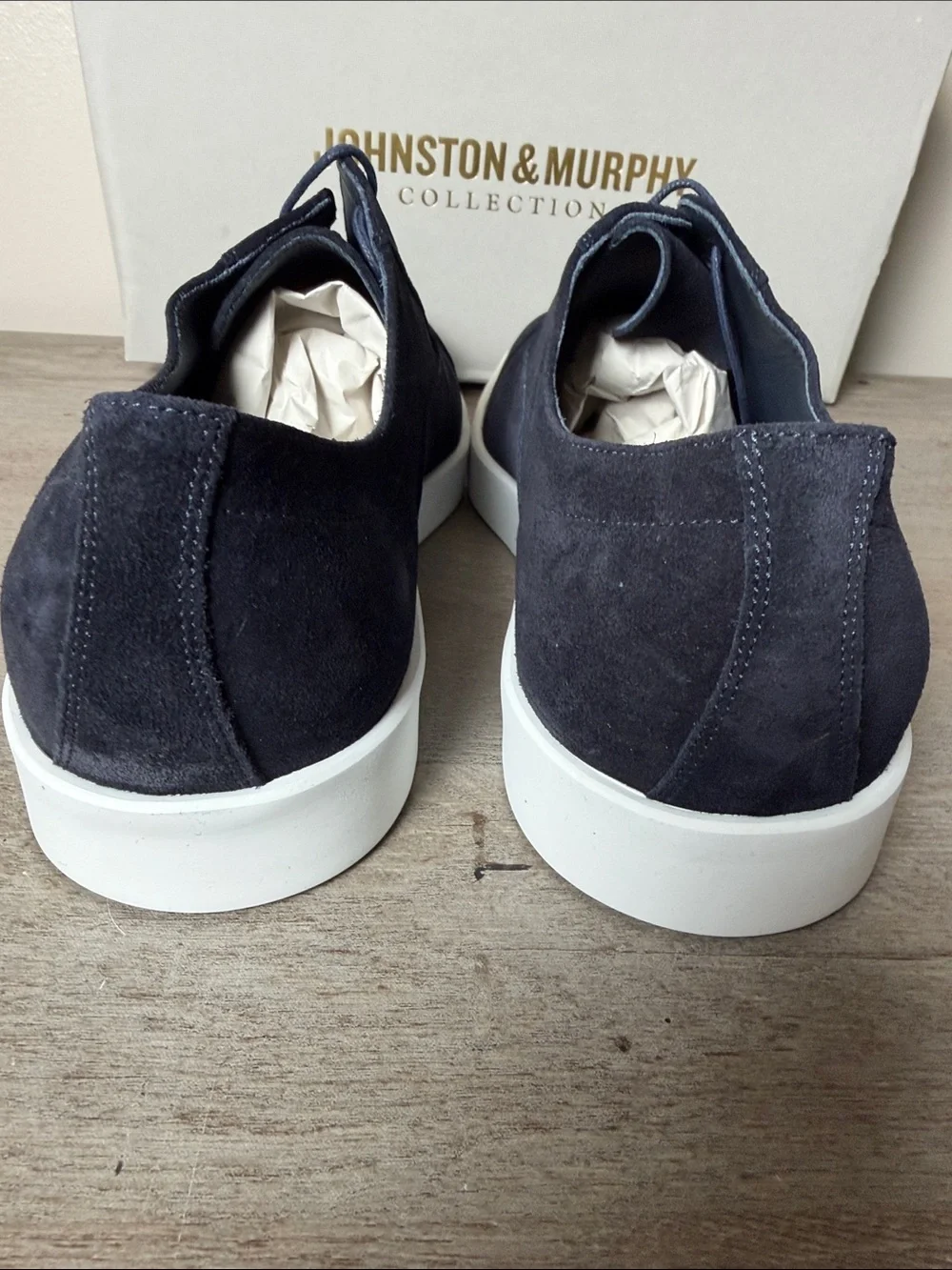 Johnston & Murphy Navy Italian Suede Bolivar Cap Toe with White Sole